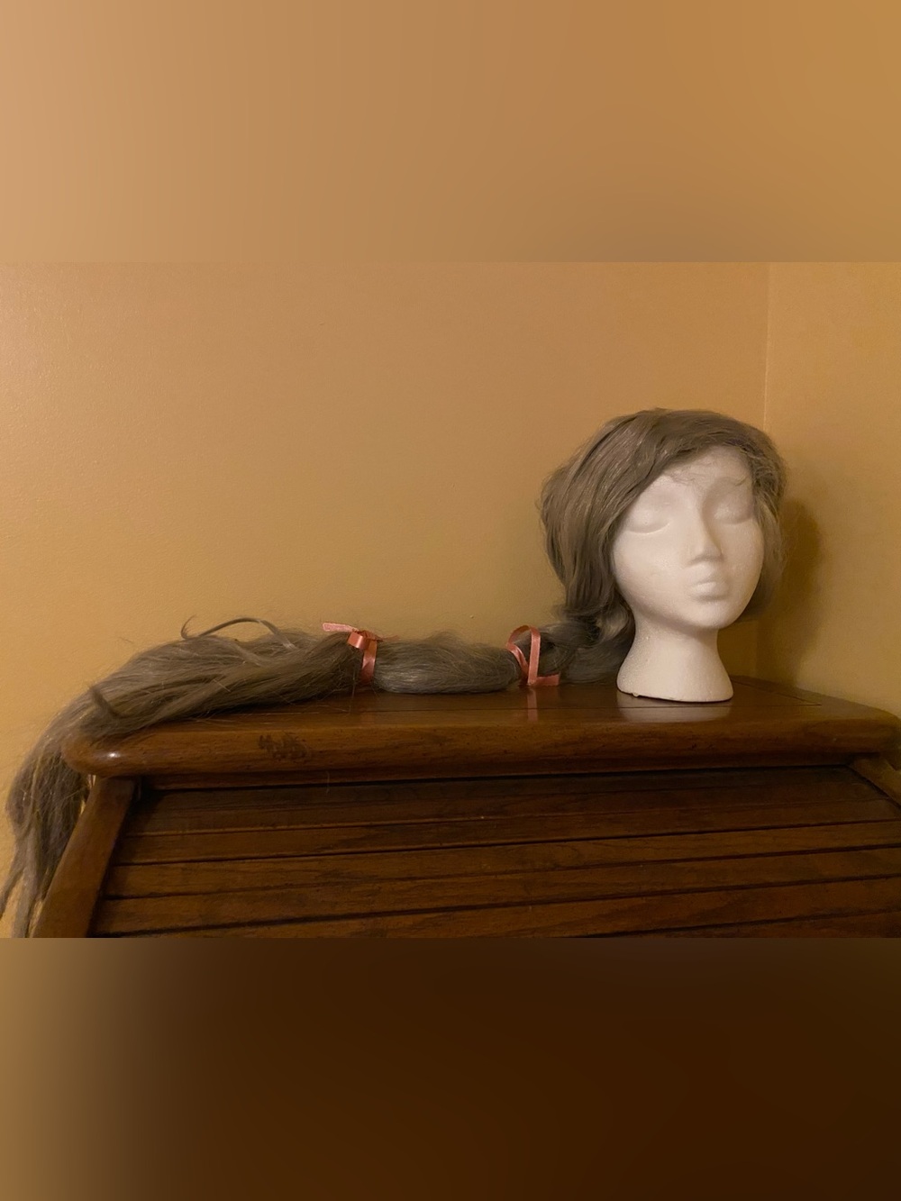 Women's Long Braided Hairpiece with Pink Ribbon -